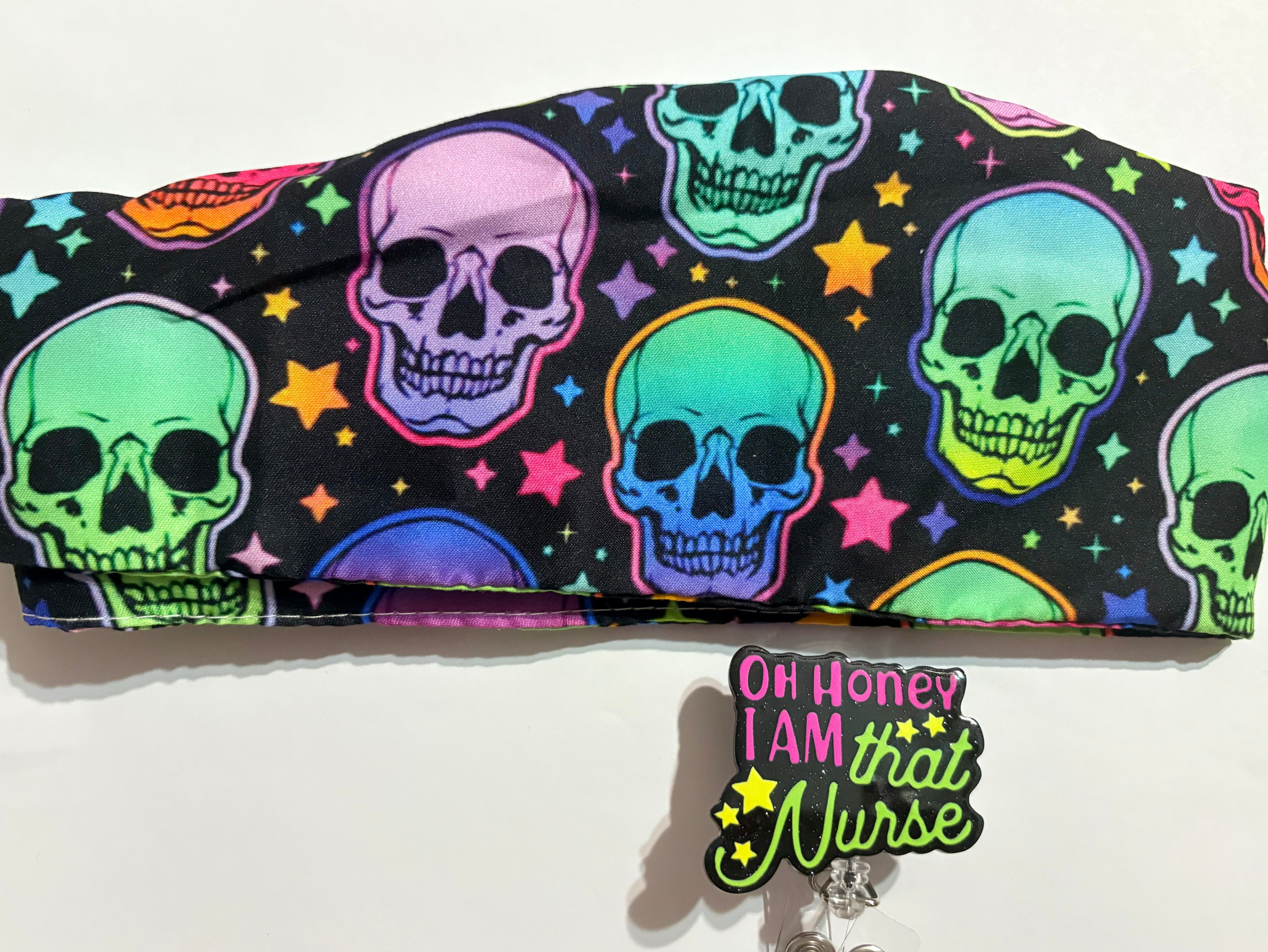 Neon Skull Scrub “I Am That Nurse” Cap Set